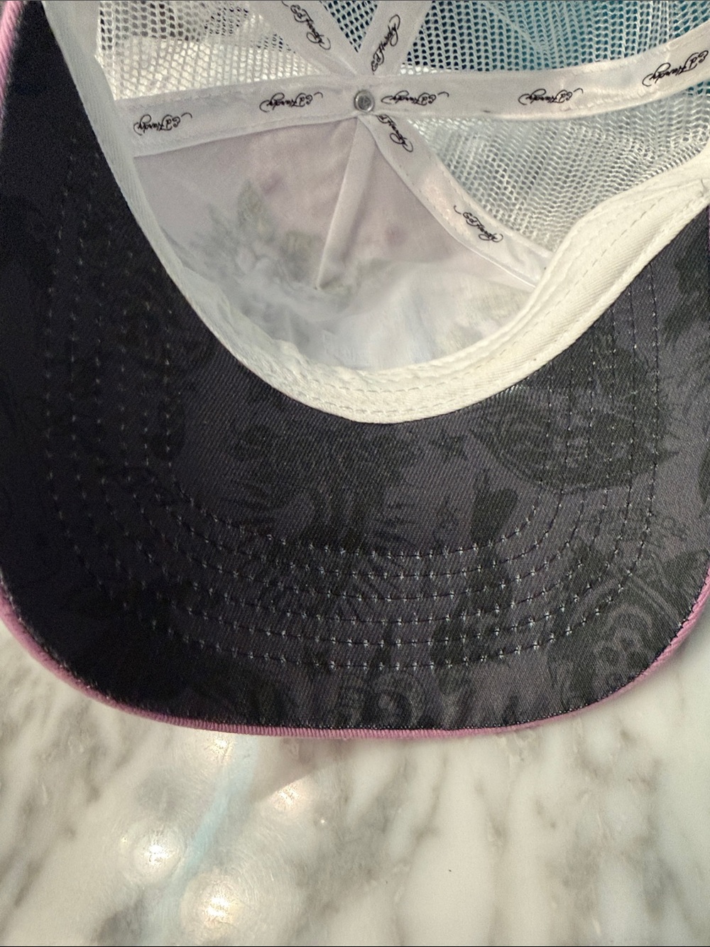 Ed Hardy Pink & White Jeweled Skull Trucker Hat - Picture 4 of 5